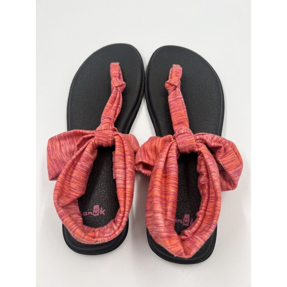 Sanuk Yoga Sling Pink Orange Flip Flops Sandal Slides Size 9 Stretch Knit Womens
